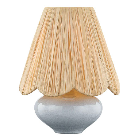 Cailyn Collection 1-Light Table Lamp in Aged Brass with Ceramic Frost Crackle Base and Scalloped Raffia Shade Mitzi HL1157201-AGB-CFK