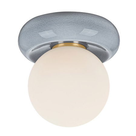 Tyra Collection 1-Light Flush Mount in Aged Brass with Frost Crackle Base and Spherical Matte Opal Glass Shade Hudson Valley H1160501-AGB-CFK