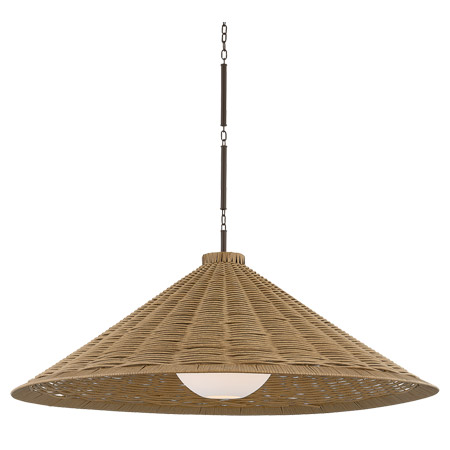 Devlin Collection 1-Light Outdoor Pendant in Bronze with Natural Faux Wicker Shade and Opal Matte Acrylic Globe Hudson Valley F3344-BRZ