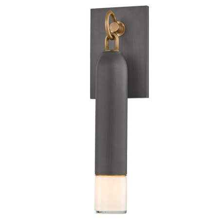 Osprey Collection 1-Light Hanging Outdoor Wall Mount Sconce in Graphite with Patina Brass Accents and Opal Glass Lens Hudson Valley B5617-PBR-GRA