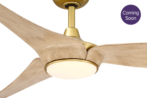 Lizza Collection 56” 3-Blade Ceiling Fan in Brushed Satin Brass with Natural Wood Blades and Integrated LED Light Fanimation FPD6656BSN