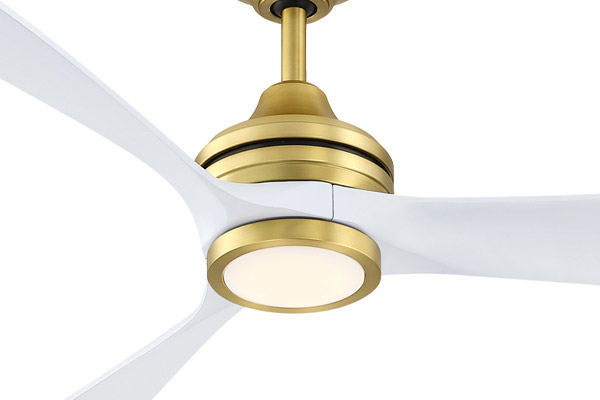 Aviara Collection 60” 3-Blade Ceiling Fan in Brushed Satin Brass with Matte White Blades and Integrated LED Light with Opal Frosted Glass FPD6725BSMW