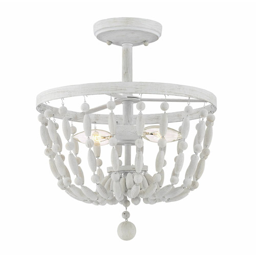 Shelby Collection 2-Light Semi Flush Mount with White Distressed Wood Frame and Beads M600028DW