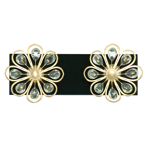 Poppy Collection 2-Light Bathroom Vanity in Matte Black with Satin Nickel Accents and Clear Crystal Petals 8-1724-2-66