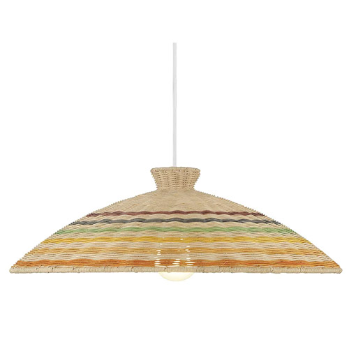 Bohemian Collection 1-Light Pendant in White with Natural Rattan Banded Shade M7032NRC