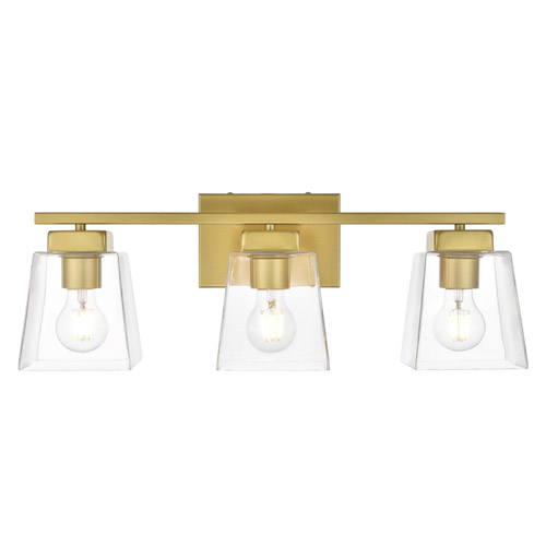 Merrick Collection 3-Light Bath Vanity in Brass with Open Clear Square Glass Shades LD7312W23BRA