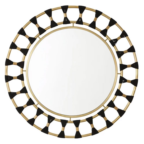 ope Collection 35” Round Mirror with Black Rope and Patinaed Brass Frame 741101MM