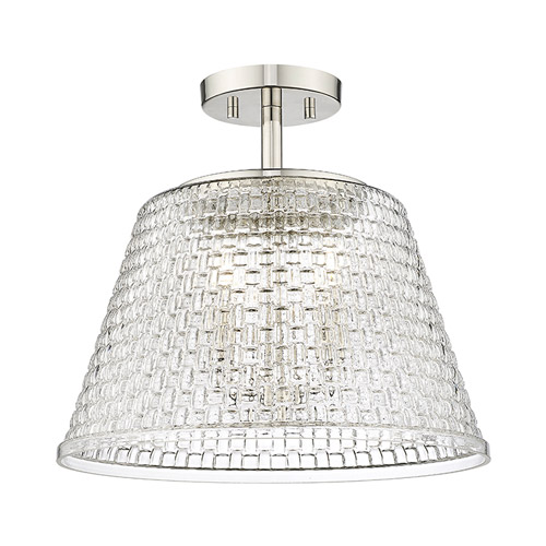 Saben Collection 3-Light Semi Flush Mount in Polished Nickel with Clear Woven Glass Shade 22100-PN
