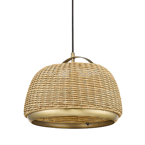 Rattan Collection 1-Light Pendant in Vintage Brass with Natural Rattan Shade 13201-VB