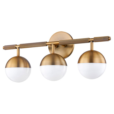 Enson Collection 3-Light Bath Vanity in Patina Brass with Suspended Opal Glass Globes Troy B1408-PBR