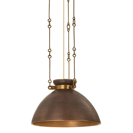 Allston Collection 1-Light Pendant in Ceramic Molten Umber with Patina Brass Alternating Loop Chain Link Troy Lighting F7314-PBR-CMU