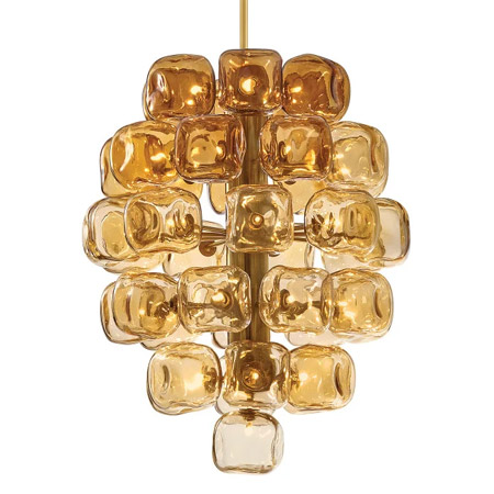 Perriand Collection 40-Light LED Chandelier in Unlacquered Brass with Amber and Clear Glass Gem Diffusers Ramond FR46856UB