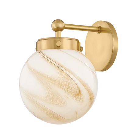 Ambra Collection 1-Light Wall Sconce in Aged Brass with Hand-Blown Marbled Espresso-Hued Glass Shade Mitzi H989101-AGB