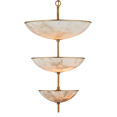 Volterra Collection 6-Light Chandelier with Three Tiers in Natural/Antique Brass and Alabaster Stone Shades Currey & Co. 9000-1479